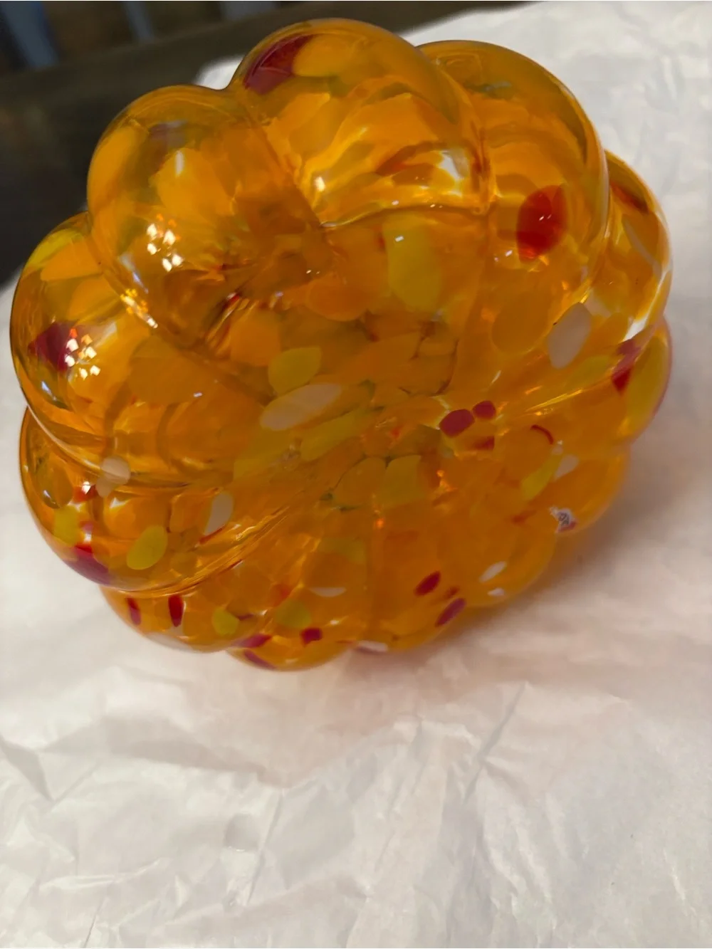 Hand-Blown Art Glass Small Pumpkin Orange Mini 5”